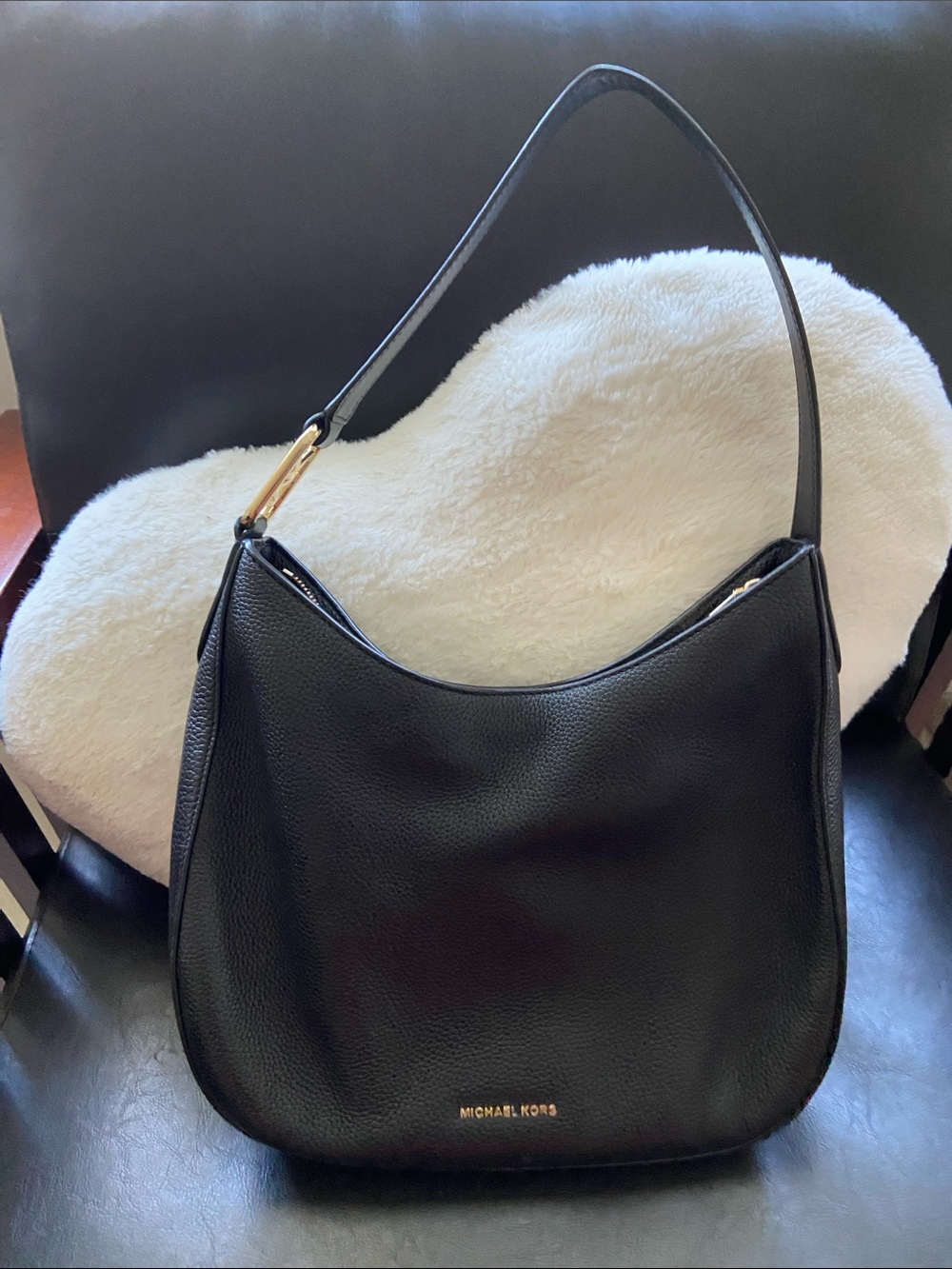 MICHAEL KORS Black Pebbled Leather Hobo with Gold Hardware
